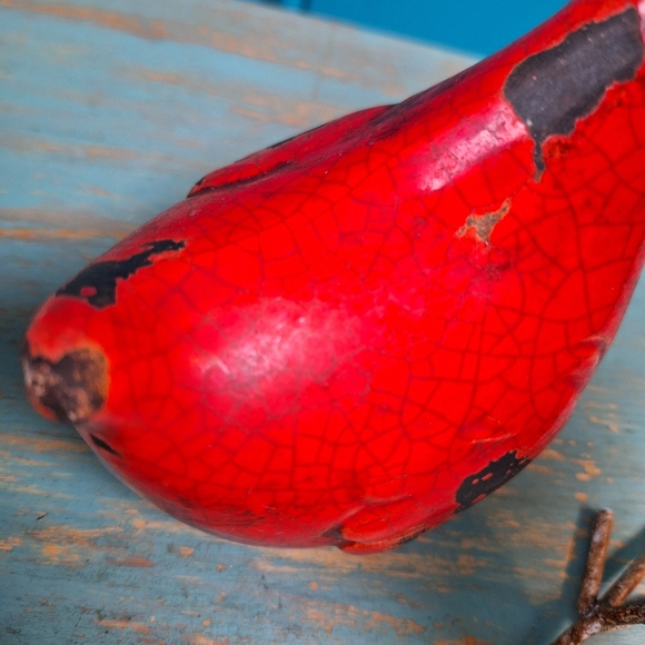 Chickens Rooster Bird Figurines Set of 2 Glazed Pottery Clay Crackled Vintage - Picture 13 of 17